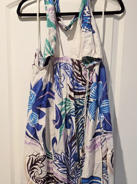 Anthropologie Dresses & Skirts - Anthropologie White Halter Sundress with Blue, Teal & Purple Floral Print